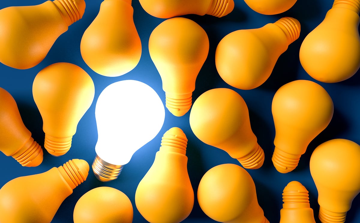 Yellow Light Bulbs on Blue Background